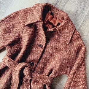 Vintage 100% Pure Irish Wool Tweed Winter
Trench Rust Red & Cream
